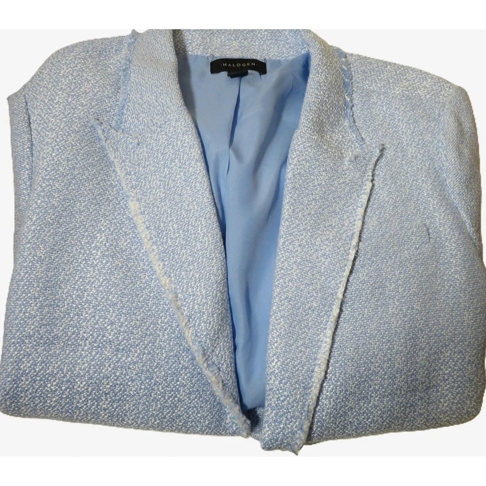 NWT 2X Halogen Blue Textured Fray Hem Blazer Ruched Sleeve Hook & Eye Closure - Picture 13 of 14